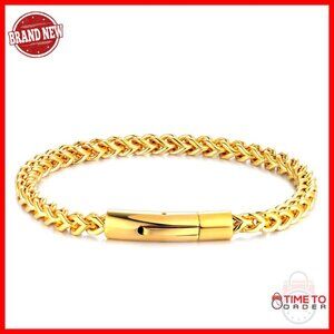 Solid 18K Gold Mesh Chain Bracelet Cuban Punk Style Unisex Gift